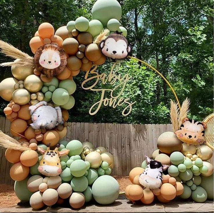 Baby shower jungle theme balloon setup — Event Ease Balloon Décor NJ