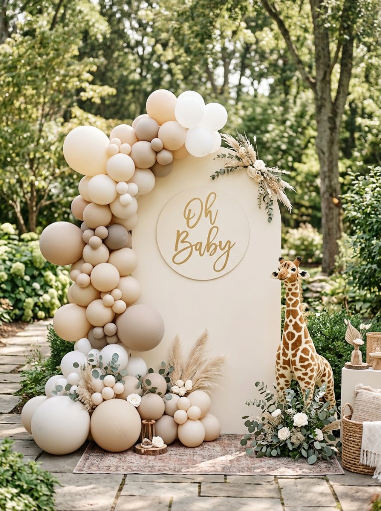 Neutral safari baby shower balloon backdrop — Event Ease Balloon Décor NJ